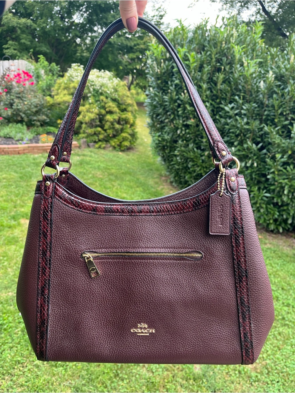 NWT Coach Kristy Shoulder Bag Leather Snake Trim Cranberry